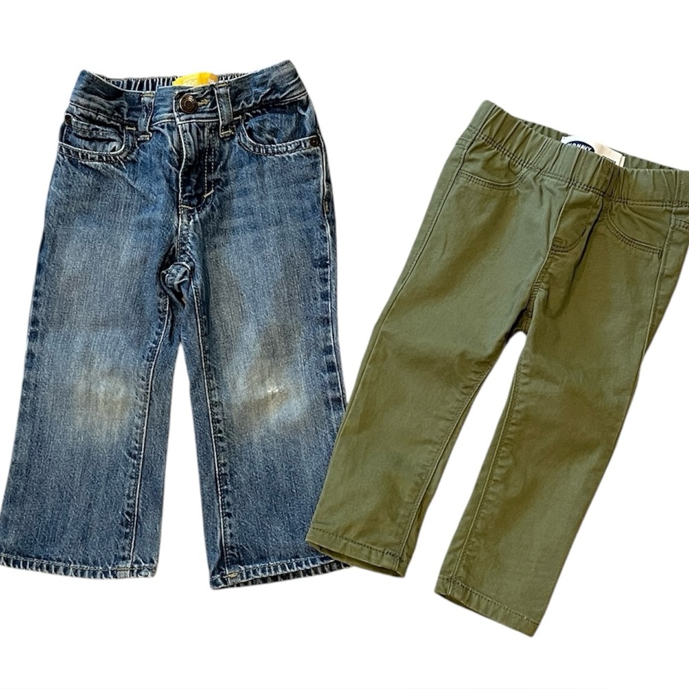 18-24 Months Boot Cut Denim Jeans & Green Stretch Jeggings Toddler Pants Bundle